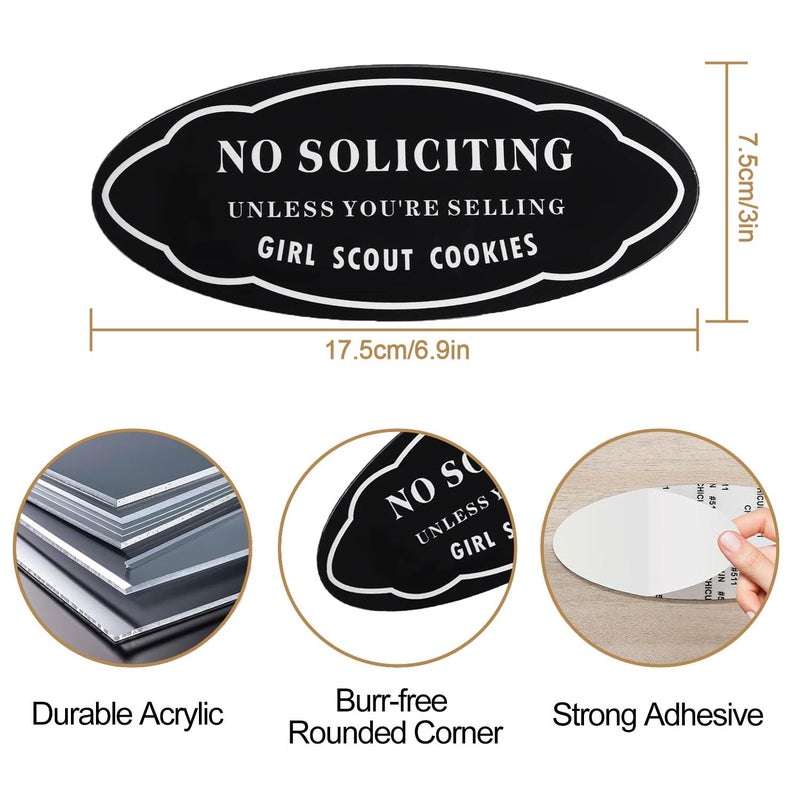 Saganizer Funny No Soliciting Sign for House â€“ 3pack Acrylic No Soliciting Signs for Front Door or Yard, Small No Soliciting Signs for Home Unless You Sell Girl Scout Cookies â€“ No Solicitor Knock Warning - Image 2